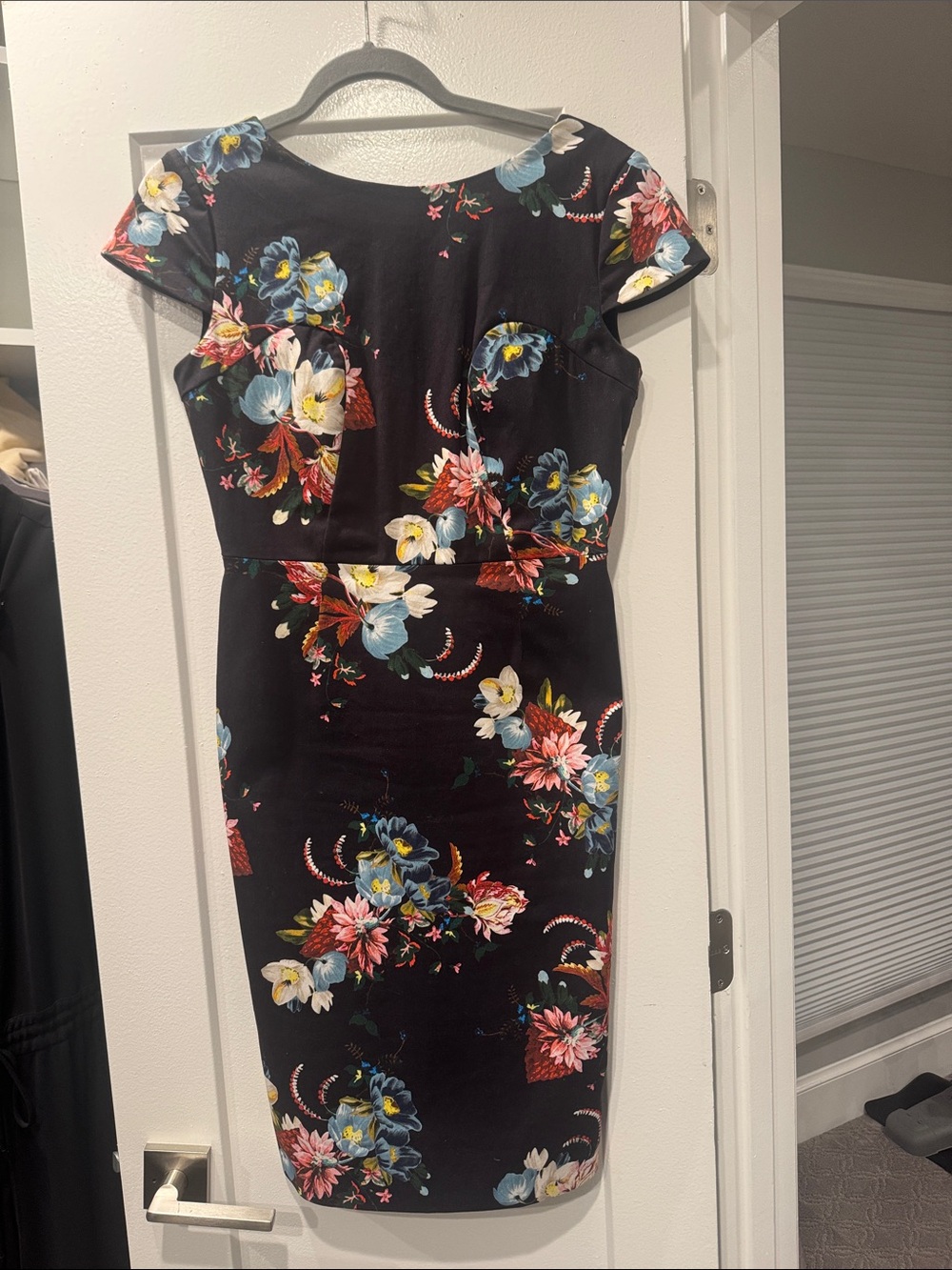 BNWT Erdem Floral Pencil Dress in Black with Multicolor Blooms
